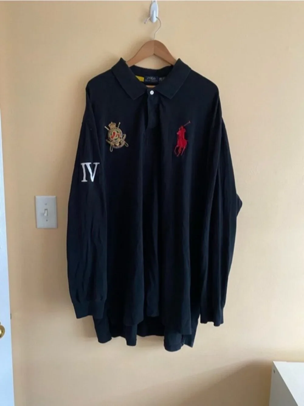 Polo Ralph Lauren Rugby Shirt Men 4XLT Black Long Sleeve Crest Big Pony IV Patch
